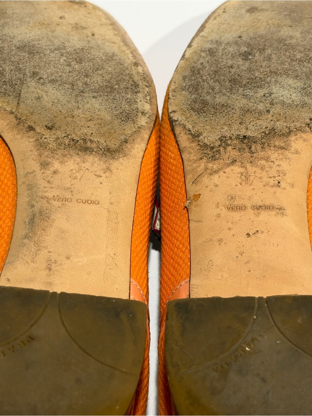 Prada Orange Pink Mary Jane Pumps Colorblock Low Block Heels EU 37 Mod - Picture 9 of 11